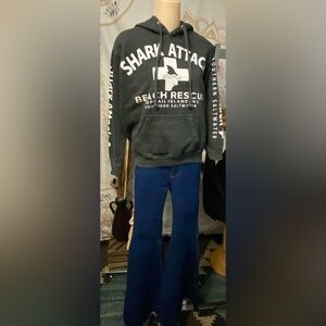 EUC Unisex Shark Attack Beach Rescue Topsail Island NC Southern Saltwater Hoodie